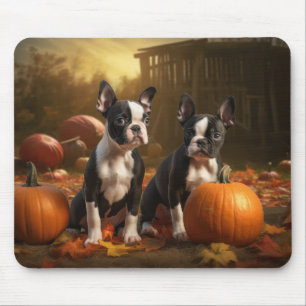 Tapis De Souris Chiots Boston Terrier Automne Délice Citrouille