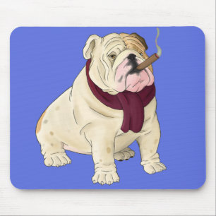 Tapis De Souris Chiots Bouledogue Anglais Dessin Animé Bleu