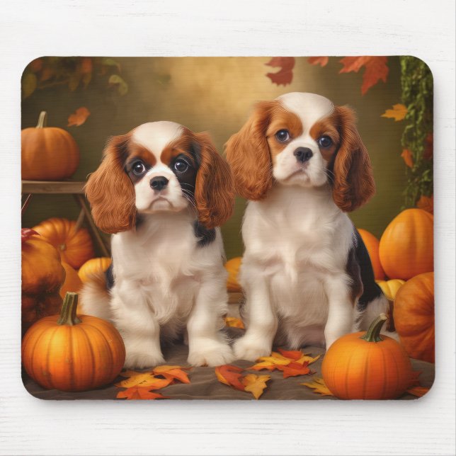 Tapis De Souris Chiots Cavalier King Charles Spaniel Automne Citro (Devant)
