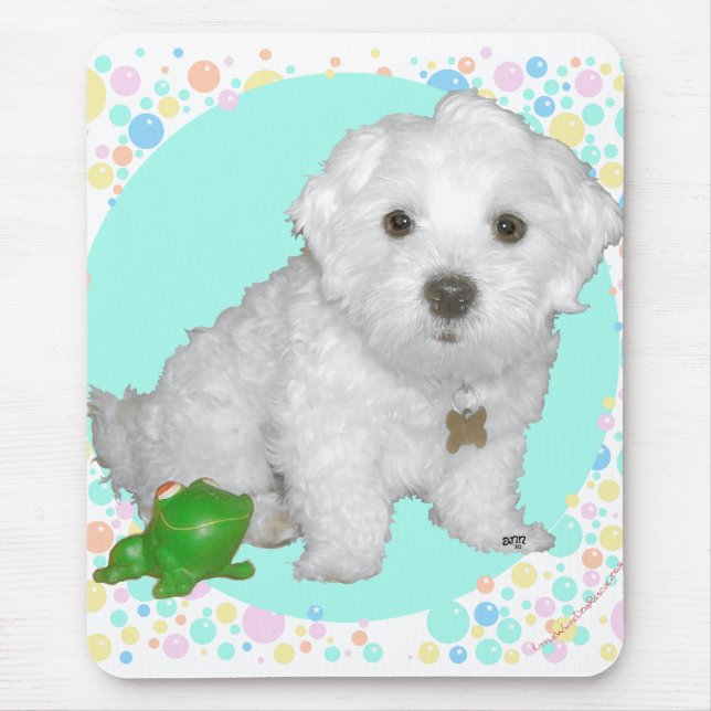 Tapis De Souris Chiots Maltais avec Bulles (Devant)