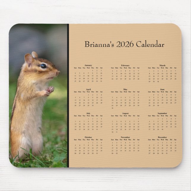 Tapis De Souris Chipmunk - Customizable full year 2026 calendar (Devant)