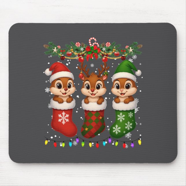 Tapis De Souris Chipmunk In Christmas Socks Lights Chipmunk Xmas L (Devant)