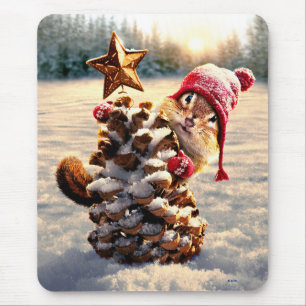 Tapis De Souris Chipmunk With Pine Cone Tree