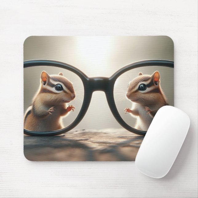 Tapis De Souris Chipmunks à travers de grandes lunettes noires (Avec souris)