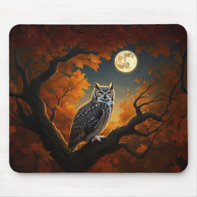 Tapis De Souris Chouette à cornes en automne (Devant)