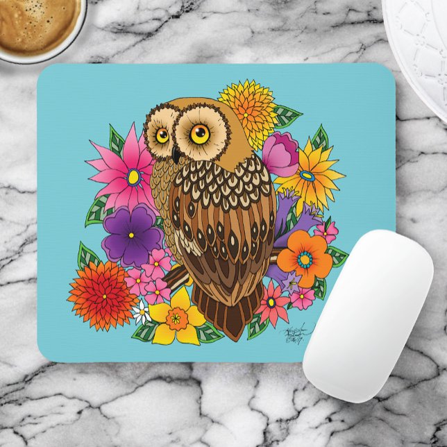 Tapis De Souris Chouette à fleurs (Créateur téléchargé)