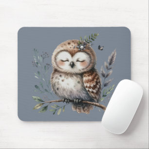 Tapis De Souris Chouette aquarelle mignonne dans un style floral b