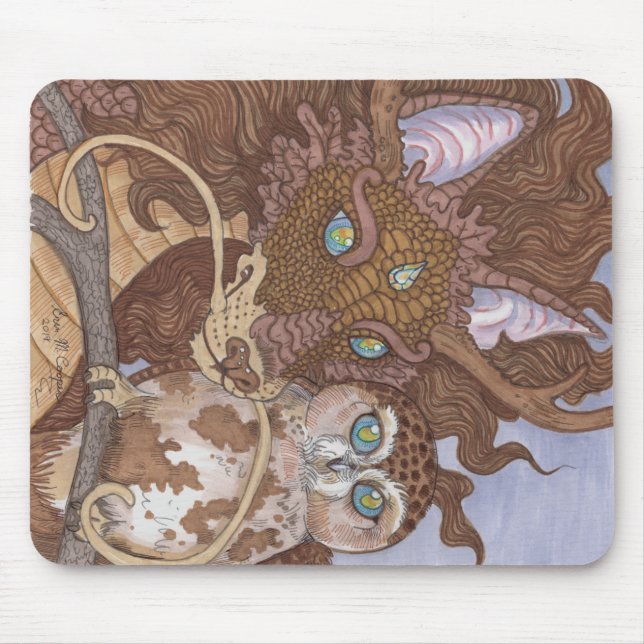 Tapis De Souris Chouette aux yeux clairs et dragon (Devant)