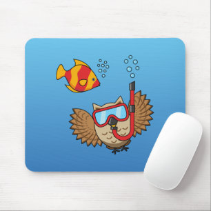 Tapis De Souris Chouette avec masque tuba et poisson tropical