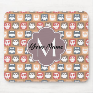 Tapis De Souris Chouette beige Monogramme et nom personnalisés