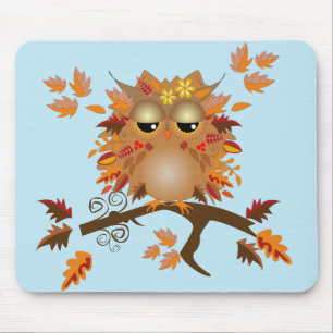 Tapis De Souris Chouette d'automne mignonne sur une branche