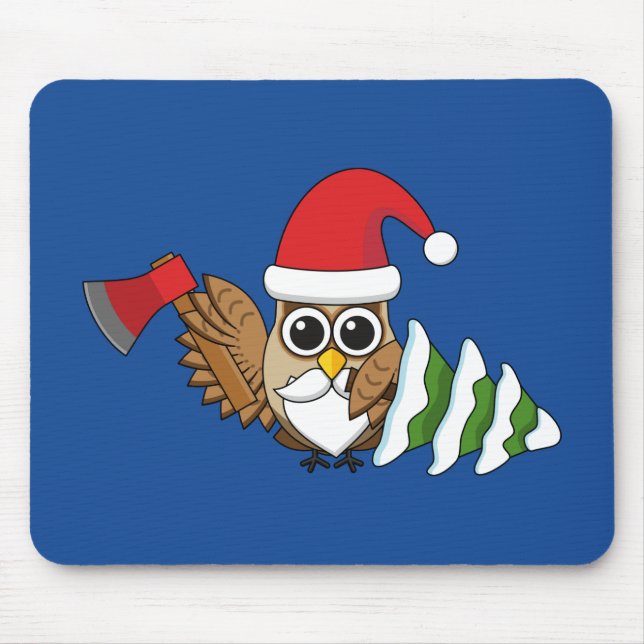Tapis De Souris Chouette de Noël avec renard et pin (Devant)