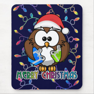 Tapis De Souris Chouette de père Noël et lumières de Noël
