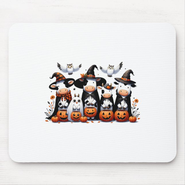 Tapis De Souris Chouette fantôme Vaches Halloween Animaux Vache Lo (Devant)