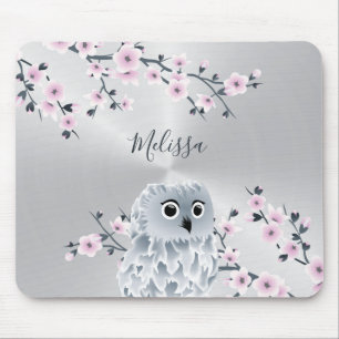 Tapis De Souris Chouette mignonne Pink Argent Monogramme Pad souri