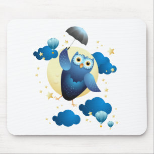 Tapis De Souris Chouette mignonne volant avec parapluie