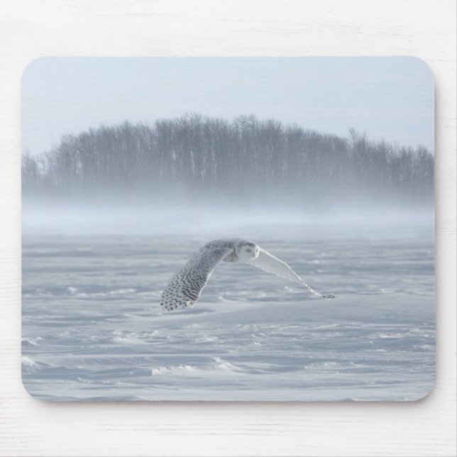 Tapis De Souris Chouette Neige Volant En Hiver (Devant)