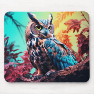 Tapis De Souris Chouette Oiseau Faune Sauvage Art coloré