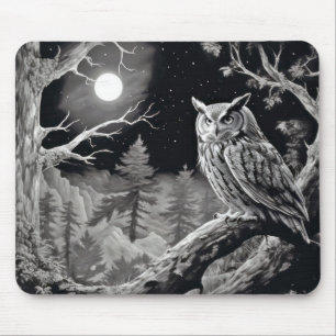 Tapis De Souris Chouette Oiseau sauvage Nature Encre Style croquis