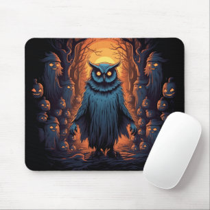Tapis De Souris Chouette Omineuse Sur Halloween Graphique de nuit 