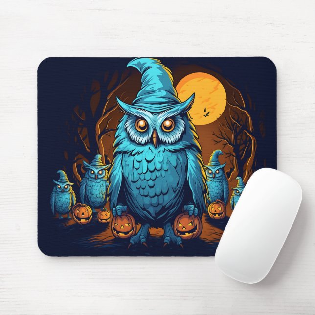 Tapis De Souris Chouette Omineuse Sur Halloween Graphique de nuit  (Avec souris)