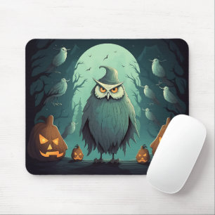 Tapis De Souris Chouette Omineuse Sur Halloween Graphique de nuit 
