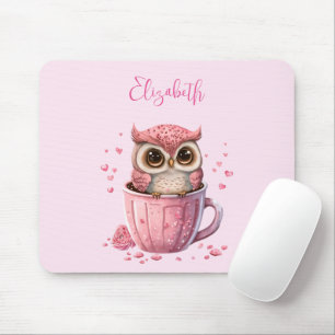 Tapis De Souris Chouette rose mignonne en coupe