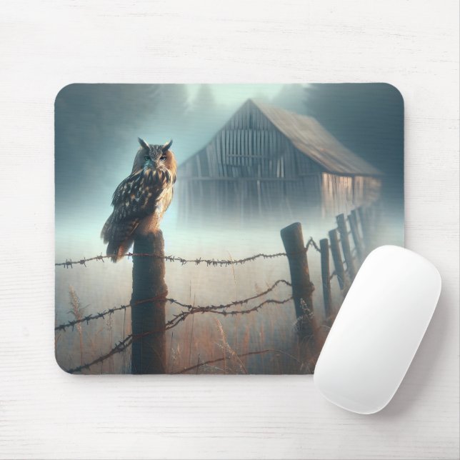 Tapis De Souris Chouette sur le poste de clôture (Avec souris)