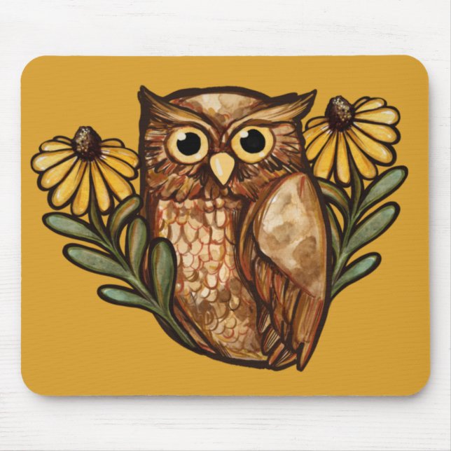 Tapis De Souris Chouettes à fleurs de Susan Oyed Noir (Devant)