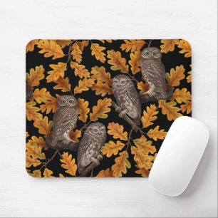 Tapis De Souris Chouettes d'automne sur noir