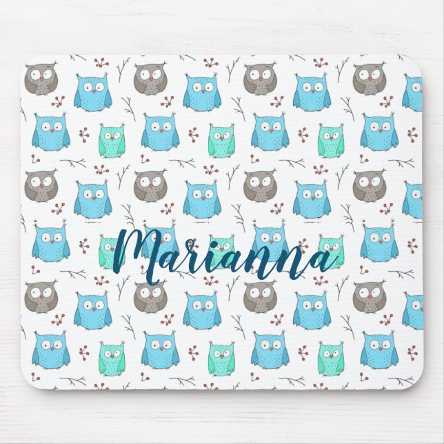 Tapis De Souris Chouettes et branches Motif (Devant)