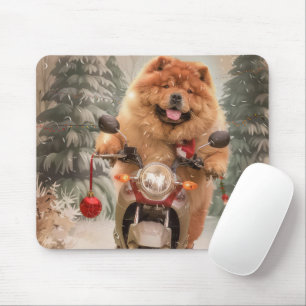 Tapis De Souris Chow Chow Chien chevauchant la moto Noël