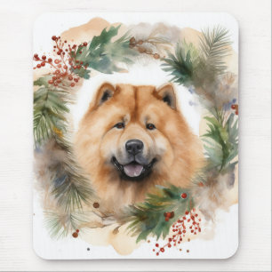 Tapis De Souris chow chow Christmas Wreath Festive Pup
