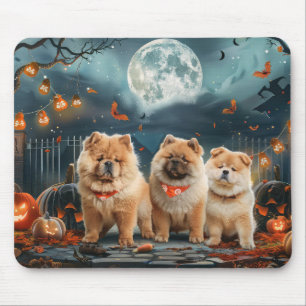 Tapis De Souris Chow Chow Halloween Éffrayant