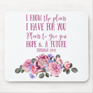 Tapis De Souris Chrétien Bible Verse Aquarelle rose Floral