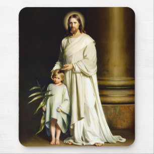 Tapis De Souris Christ et Enfant. Cadeau de Pâques