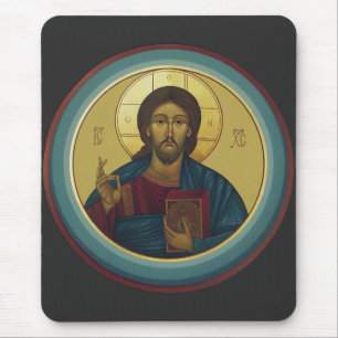 Tapis De Souris Christ Pantocrator byzantin Mosaïque Art Rond