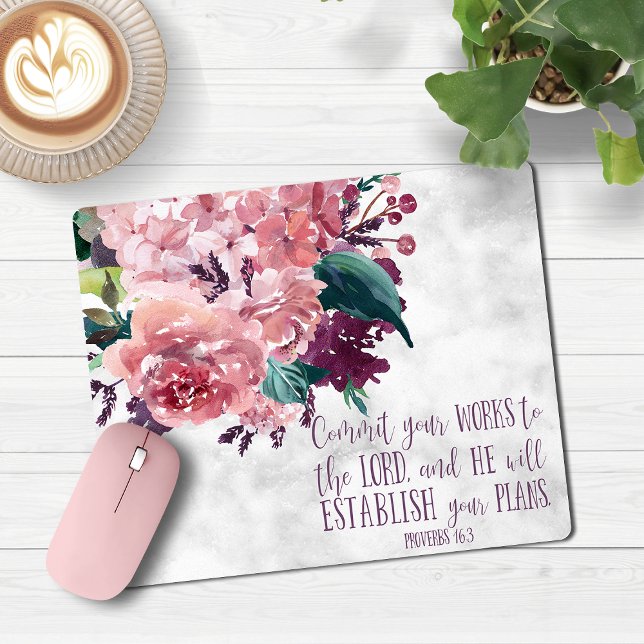 Tapis De Souris Christian Girl Floral Marble Bible Verse (Christian Girly Floral Marble Bible Verse Mouse Pad)