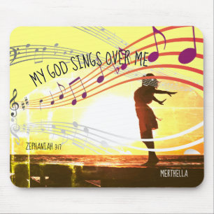 Tapis De Souris Christian Zeph 3:17 MY GOD SINGS OVER ME Yellow