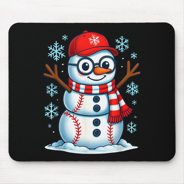 Tapis De Souris Christmas Baseball Snowman Xmas Pajamas Women Men  (Devant)