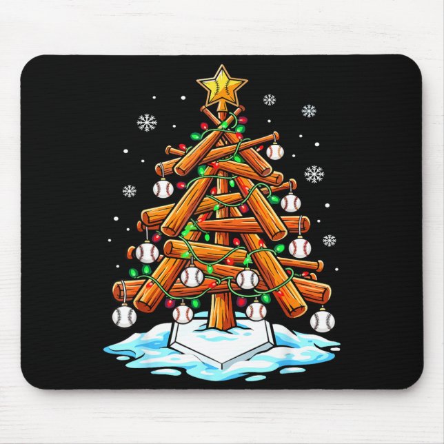 Tapis De Souris Christmas Baseball Tree Lights Xmas  (Devant)