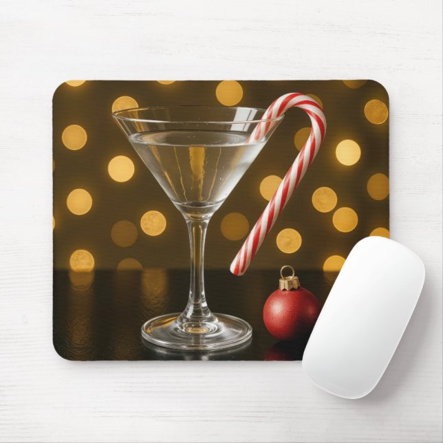 Tapis De Souris Christmas Candy Cane On a Martini Glass (Avec souris)