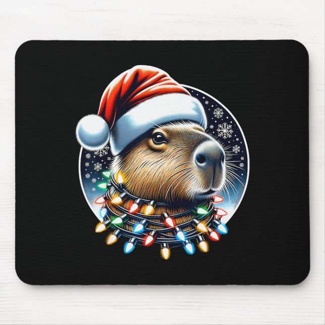 Tapis De Souris Christmas Capybara Santa Hat Xmas Lights Men Women (Devant)