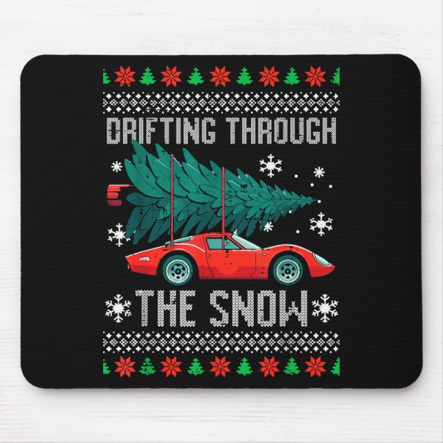 Tapis De Souris Christmas Car Drifting Through Snow Ugly Xmas Men  (Devant)