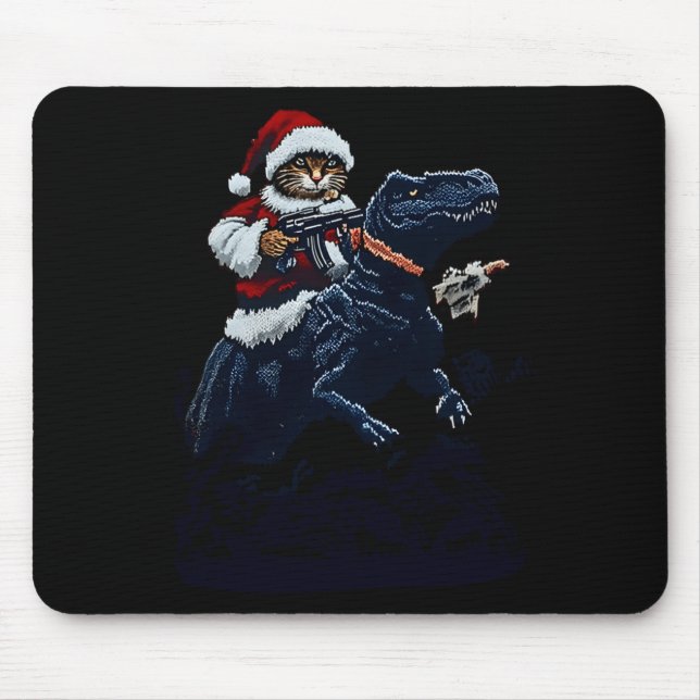 Tapis De Souris Christmas Cat In Santa Hat Holding A Gun And Dinos (Devant)