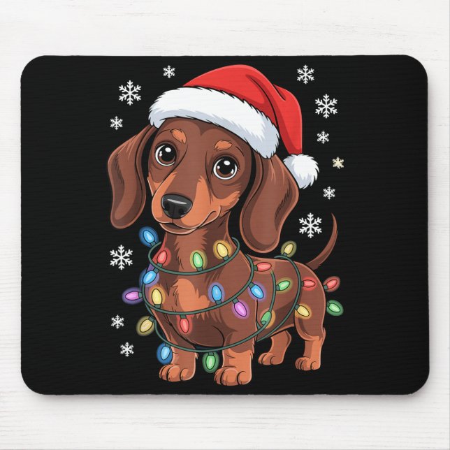 Tapis De Souris Christmas Dachshund Lights Santa Hat Holiday Dog L (Devant)