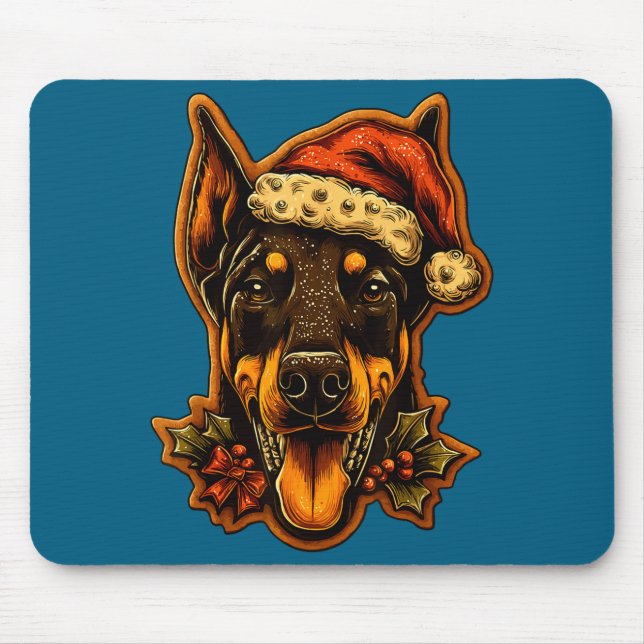 Tapis De Souris Christmas Doberman Dog With Santa Hat Gingerbread  (Devant)