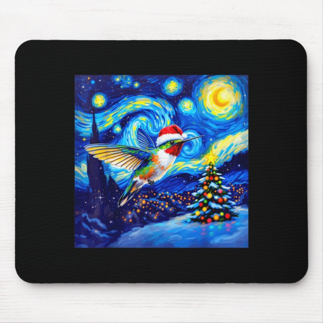 Tapis De Souris Christmas Hummingbird Santa Hat Van Gogh Starry Ni (Devant)