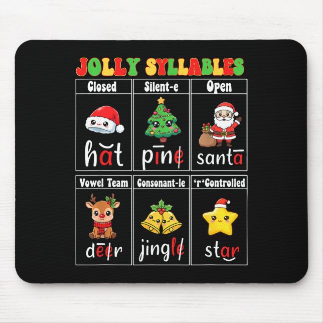 Tapis De Souris Christmas Jolly Syllables Teacher Students Funny S (Devant)