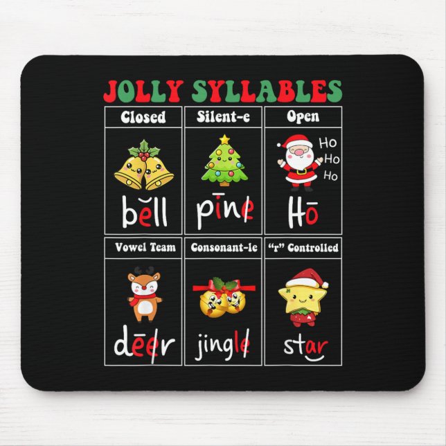 Tapis De Souris Christmas Jolly Syllables Teacher Students Funny S (Devant)
